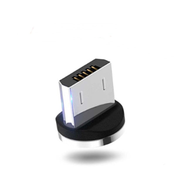 A close-up of the Gadgets Link Flowing Light Magnetic Streamer Data Line Cable, compatible with Apple, iPhone, Android, and Type-C devices, featuring a metallic connector and black circular base against a white background.